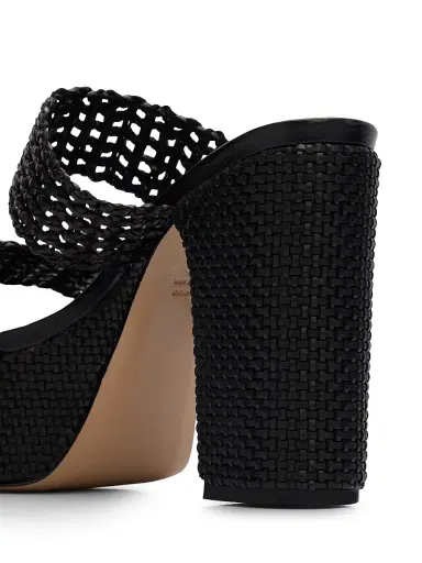 Schutz Women's Aberdeen 100MM Leather & Raffia Platform Sandals - Black | Thumbnail 3 Schutz Women's Aberdeen 100MM Leather & Raffia Platform Sandals - Black | Thumbnail 3