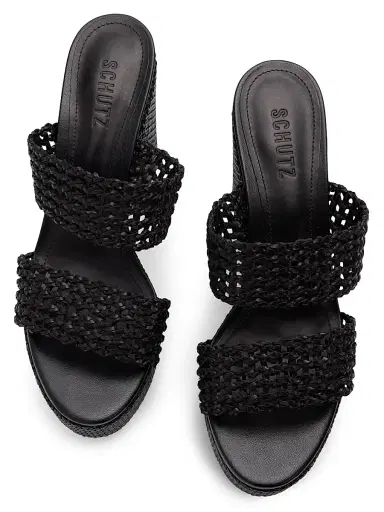 Schutz Women's Aberdeen 100MM Leather & Raffia Platform Sandals - Black | Thumbnail 4 Schutz Women's Aberdeen 100MM Leather & Raffia Platform Sandals - Black | Thumbnail 4