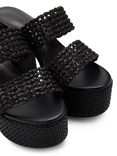 Schutz Women's Aberdeen 100MM Leather & Raffia Platform Sandals - Black | Thumbnail 5 Schutz Women's Aberdeen 100MM Leather & Raffia Platform Sandals - Black | Thumbnail 5