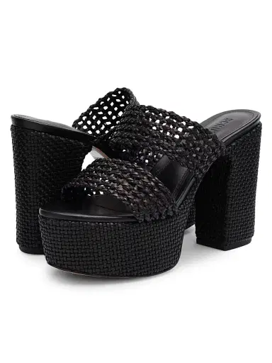 Schutz Women's Aberdeen 100MM Leather & Raffia Platform Sandals - Black | Thumbnail 6 Schutz Women's Aberdeen 100MM Leather & Raffia Platform Sandals - Black | Thumbnail 6