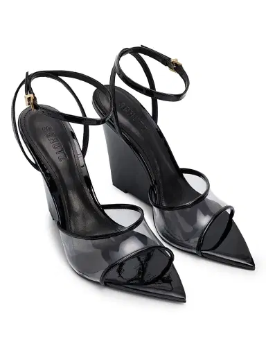 Schutz Women's Elodie Vinyl 1MM Patent Leather Wedge-Heel Sandals - Transparent Black | Thumbnail 2 Schutz Women's Elodie Vinyl 1MM Patent Leather Wedge-Heel Sandals - Transparent Black | Thumbnail 2