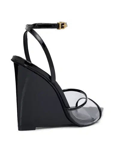 Schutz Women's Elodie Vinyl 1MM Patent Leather Wedge-Heel Sandals - Transparent Black | Thumbnail 3 Schutz Women's Elodie Vinyl 1MM Patent Leather Wedge-Heel Sandals - Transparent Black | Thumbnail 3