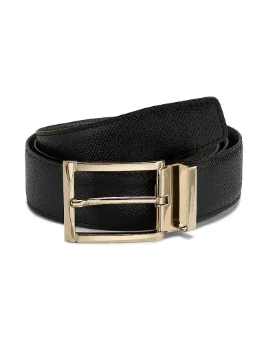 Ferragamo Men's Adjustable Grained Leather Belt - Nero Concrete - Size 34 | Thumbnail 1 Ferragamo Men's Adjustable Grained Leather Belt - Nero Concrete - Size 34 | Thumbnail 1