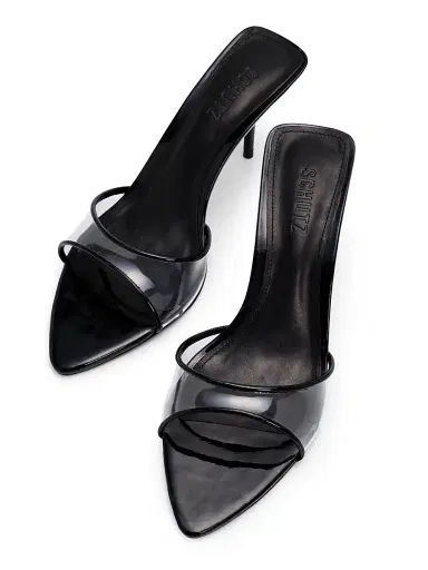 Schutz Women's Elodie Vinyl 75MM Patent Leather Sandals - Transparent Black | Thumbnail 4 Schutz Women's Elodie Vinyl 75MM Patent Leather Sandals - Transparent Black | Thumbnail 4