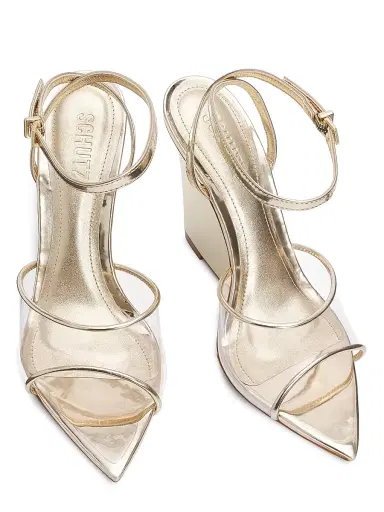 Schutz Women's Elodie 100MM Vinyl Wedge Sandals - Transparent Platina | Thumbnail 4 Schutz Women's Elodie 100MM Vinyl Wedge Sandals - Transparent Platina | Thumbnail 4