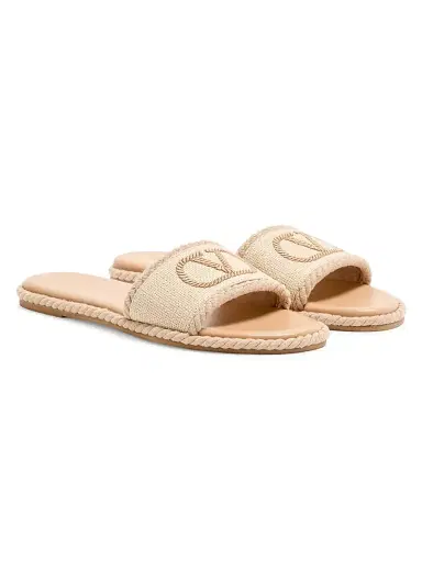 Valentino Garavani Women's VLogo Torchon Slide Sandals in Linen Canvas - Ecru - Size 5 | Thumbnail 2 Valentino Garavani Women's VLogo Torchon Slide Sandals in Linen Canvas - Ecru - Size 5 | Thumbnail 2