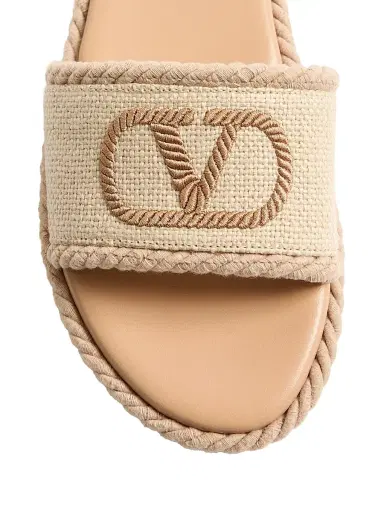Valentino Garavani Women's VLogo Torchon Slide Sandals in Linen Canvas - Ecru - Size 5 | Thumbnail 5 Valentino Garavani Women's VLogo Torchon Slide Sandals in Linen Canvas - Ecru - Size 5 | Thumbnail 5