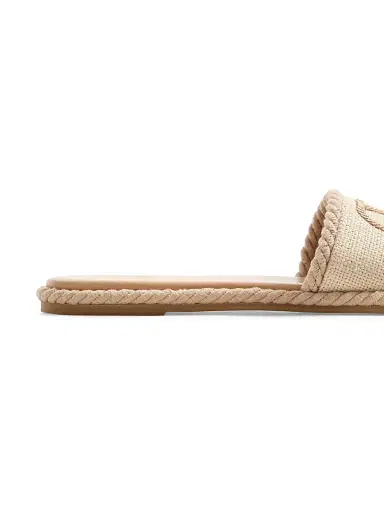 Valentino Garavani Women's VLogo Torchon Slide Sandals in Linen Canvas - Ecru - Size 5 | Thumbnail 6 Valentino Garavani Women's VLogo Torchon Slide Sandals in Linen Canvas - Ecru - Size 5 | Thumbnail 6