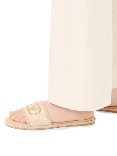 Valentino Garavani Women's VLogo Torchon Slide Sandals in Linen Canvas - Ecru - Size 5 | Thumbnail 7 Valentino Garavani Women's VLogo Torchon Slide Sandals in Linen Canvas - Ecru - Size 5 | Thumbnail 7