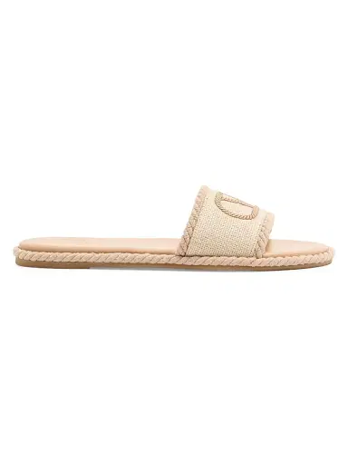 Valentino Garavani Women's VLogo Torchon Slide Sandals in Linen Canvas - Ecru - Size 5 | Thumbnail 1 Valentino Garavani Women's VLogo Torchon Slide Sandals in Linen Canvas - Ecru - Size 5 | Thumbnail 1