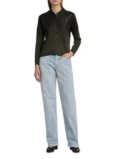 Maison Margiela Women's Wool-Blend Collared Cardigan - Green Black | Thumbnail 2 Maison Margiela Women's Wool-Blend Collared Cardigan - Green Black | Thumbnail 2