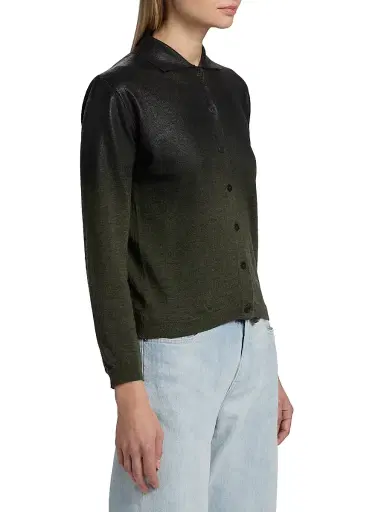 Maison Margiela Women's Wool-Blend Collared Cardigan - Green Black | Thumbnail 4 Maison Margiela Women's Wool-Blend Collared Cardigan - Green Black | Thumbnail 4