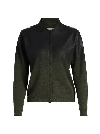Maison Margiela Women's Wool-Blend Collared Cardigan - Green Black | Thumbnail 1 Maison Margiela Women's Wool-Blend Collared Cardigan - Green Black | Thumbnail 1