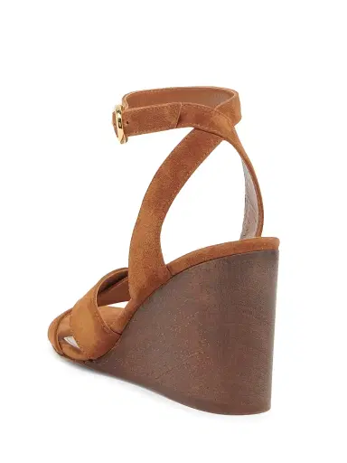 Gianvito Rossi Women's 85MM Suede Wedge Sandals - Luggage | Thumbnail 3 Gianvito Rossi Women's 85MM Suede Wedge Sandals - Luggage | Thumbnail 3