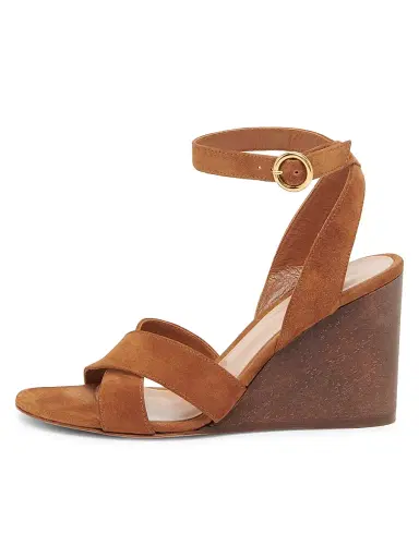 Gianvito Rossi Women's 85MM Suede Wedge Sandals - Luggage | Thumbnail 1 Gianvito Rossi Women's 85MM Suede Wedge Sandals - Luggage | Thumbnail 1