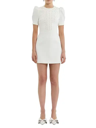 Rebecca Vallance Women's Pearly Embellished Crepe Minidress - Ivory - Size 14 | Thumbnail 2 Rebecca Vallance Women's Pearly Embellished Crepe Minidress - Ivory - Size 14 | Thumbnail 2