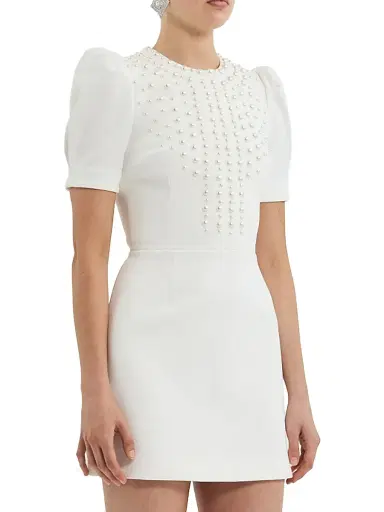 Rebecca Vallance Women's Pearly Embellished Crepe Minidress - Ivory - Size 14 | Thumbnail 3 Rebecca Vallance Women's Pearly Embellished Crepe Minidress - Ivory - Size 14 | Thumbnail 3