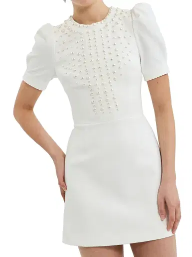Rebecca Vallance Women's Pearly Embellished Crepe Minidress - Ivory - Size 14 | Thumbnail 5 Rebecca Vallance Women's Pearly Embellished Crepe Minidress - Ivory - Size 14 | Thumbnail 5