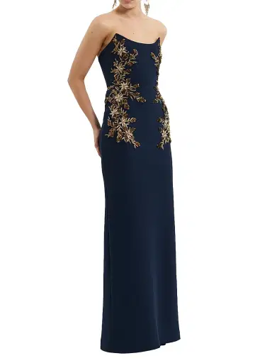 Rebecca Vallance Women's Orla Embellished Stretch-Crepe Strapless Gown - Navy | Thumbnail 2 Rebecca Vallance Women's Orla Embellished Stretch-Crepe Strapless Gown - Navy | Thumbnail 2