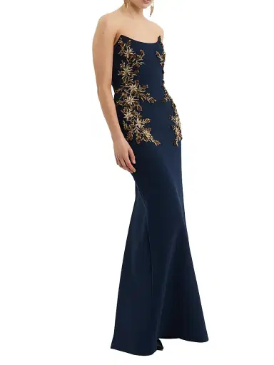Rebecca Vallance Women's Orla Embellished Stretch-Crepe Strapless Gown - Navy | Thumbnail 3 Rebecca Vallance Women's Orla Embellished Stretch-Crepe Strapless Gown - Navy | Thumbnail 3