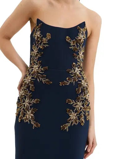 Rebecca Vallance Women's Orla Embellished Stretch-Crepe Strapless Gown - Navy | Thumbnail 5 Rebecca Vallance Women's Orla Embellished Stretch-Crepe Strapless Gown - Navy | Thumbnail 5