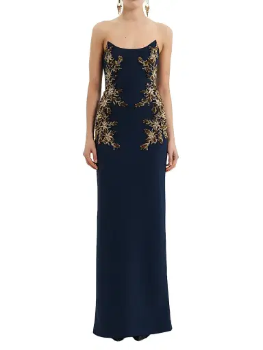 Rebecca Vallance Women's Orla Embellished Stretch-Crepe Strapless Gown - Navy | Thumbnail 1 Rebecca Vallance Women's Orla Embellished Stretch-Crepe Strapless Gown - Navy | Thumbnail 1