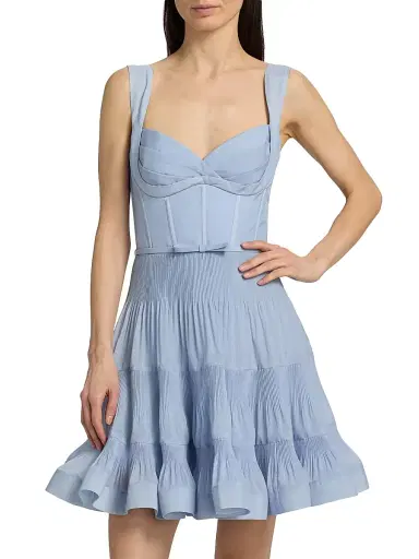 Zimmermann Women's Belted Tiered Sleeveless Fit & Flare Minidress - Steel Blue | Thumbnail 3 Zimmermann Women's Belted Tiered Sleeveless Fit & Flare Minidress - Steel Blue | Thumbnail 3
