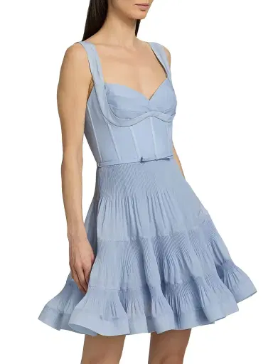Zimmermann Women's Belted Tiered Sleeveless Fit & Flare Minidress - Steel Blue | Thumbnail 4 Zimmermann Women's Belted Tiered Sleeveless Fit & Flare Minidress - Steel Blue | Thumbnail 4