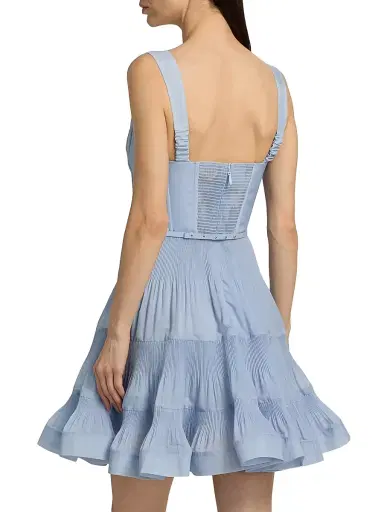 Zimmermann Women's Belted Tiered Sleeveless Fit & Flare Minidress - Steel Blue | Thumbnail 5 Zimmermann Women's Belted Tiered Sleeveless Fit & Flare Minidress - Steel Blue | Thumbnail 5