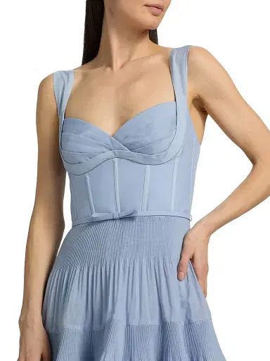 Zimmermann Women's Belted Tiered Sleeveless Fit & Flare Minidress - Steel Blue | Thumbnail 6 Zimmermann Women's Belted Tiered Sleeveless Fit & Flare Minidress - Steel Blue | Thumbnail 6