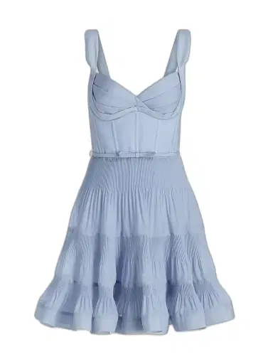 Zimmermann Women's Belted Tiered Sleeveless Fit & Flare Minidress - Steel Blue | Thumbnail 1 Zimmermann Women's Belted Tiered Sleeveless Fit & Flare Minidress - Steel Blue | Thumbnail 1