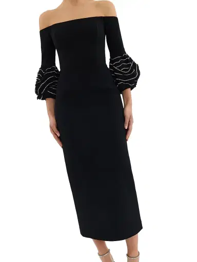 Rebecca Vallance Women's Bellatrix Embellished Off-The-Shoulder Midi-Dress - Black | Thumbnail 4 Rebecca Vallance Women's Bellatrix Embellished Off-The-Shoulder Midi-Dress - Black | Thumbnail 4