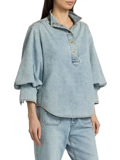 Zimmermann Women's Denim Oversized Blouse - Sea Foam - Size 8 | Thumbnail 4 Zimmermann Women's Denim Oversized Blouse - Sea Foam - Size 8 | Thumbnail 4
