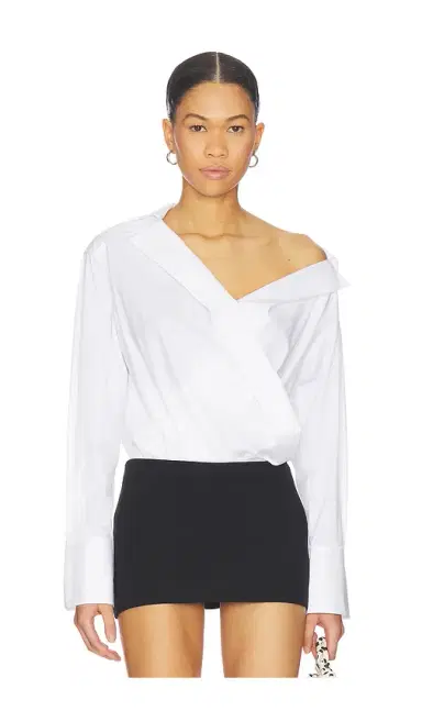 Good American Off-shoulder Poplin Bodysuit | Thumbnail 1 Good American Off-shoulder Poplin Bodysuit | Thumbnail 1