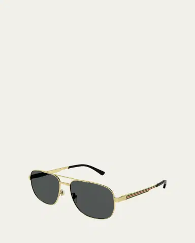 Gucci Men's Stripe Logo Metal Aviator Sunglasses | Thumbnail 2 Gucci Men's Stripe Logo Metal Aviator Sunglasses | Thumbnail 2