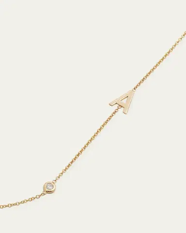Zoe Lev Jewelry 14K Gold symmetrical Initial and Bezel Diamond Necklace, 16-18"L | Thumbnail 3 Zoe Lev Jewelry 14K Gold symmetrical Initial and Bezel Diamond Necklace, 16-18"L | Thumbnail 3