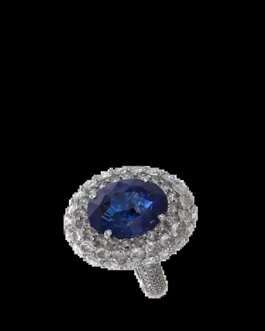 64 FACETS 18K White Gold One of a Kind Ring with Rose Cut Diamonds and Blue Sapphire | Thumbnail 2 64 FACETS 18K White Gold One of a Kind Ring with Rose Cut Diamonds and Blue Sapphire | Thumbnail 2