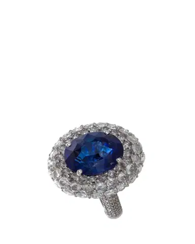 64 FACETS 18K White Gold One of a Kind Ring with Rose Cut Diamonds and Blue Sapphire | Thumbnail 1 64 FACETS 18K White Gold One of a Kind Ring with Rose Cut Diamonds and Blue Sapphire | Thumbnail 1