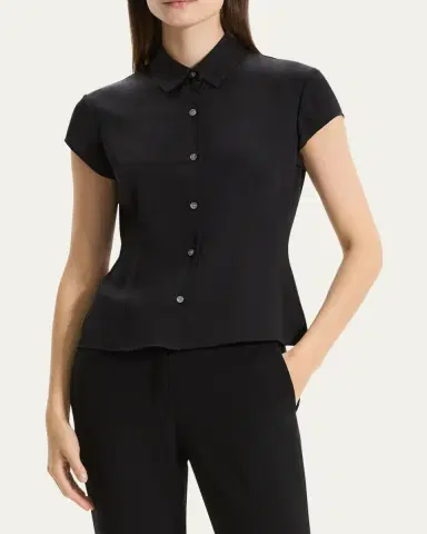Theory Cap-Sleeve Modern Silk Georgette Blouse | Thumbnail 2 Theory Cap-Sleeve Modern Silk Georgette Blouse | Thumbnail 2