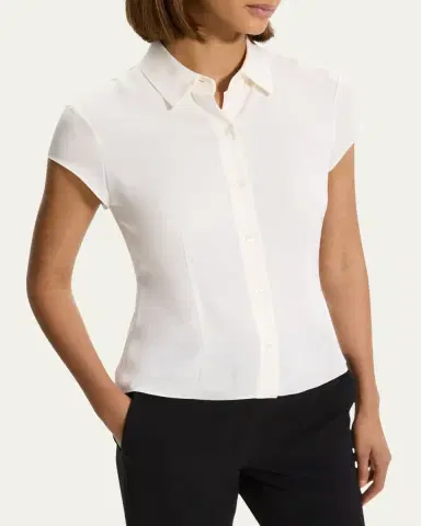 Theory Cap-Sleeve Modern Silk Georgette Blouse | Thumbnail 9 Theory Cap-Sleeve Modern Silk Georgette Blouse | Thumbnail 9