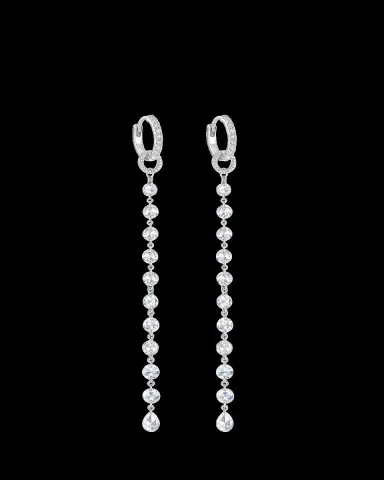 64 FACETS 18K White Gold Single Tassel Earrings with Diamonds, 3"L | Thumbnail 2 64 FACETS 18K White Gold Single Tassel Earrings with Diamonds, 3"L | Thumbnail 2