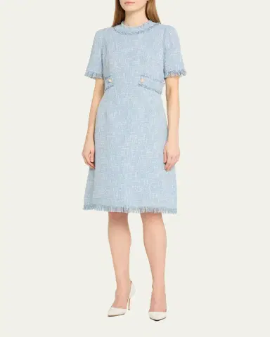 Rickie Freeman for Teri Jon Fringe-Trim Boucle Tweed Dress | Thumbnail 4 Rickie Freeman for Teri Jon Fringe-Trim Boucle Tweed Dress | Thumbnail 4
