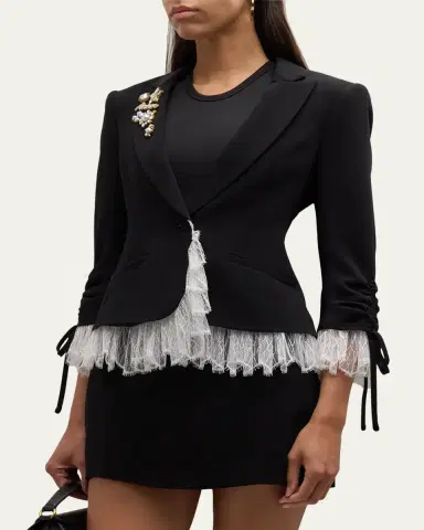Cinq à Sept Le Petit Lace and Brooch Roxie Blazer | Thumbnail 4 Cinq à Sept Le Petit Lace and Brooch Roxie Blazer | Thumbnail 4