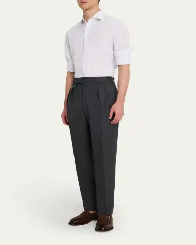 Brunello Cucinelli Men's Double-Pleated Wool Pants | Thumbnail 2 Brunello Cucinelli Men's Double-Pleated Wool Pants | Thumbnail 2
