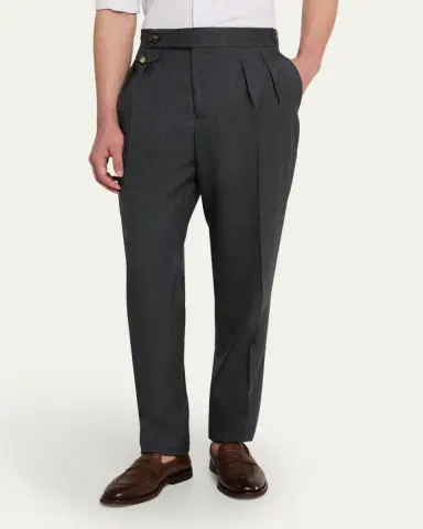 Brunello Cucinelli Men's Double-Pleated Wool Pants | Thumbnail 4 Brunello Cucinelli Men's Double-Pleated Wool Pants | Thumbnail 4