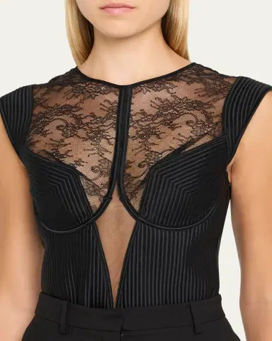 Livy Palace Quilted Satin & Floral Lace Bodysuit | Thumbnail 5 Livy Palace Quilted Satin & Floral Lace Bodysuit | Thumbnail 5