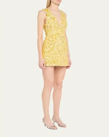 ALICE + OLIVIA Tatum Embellished Deep V Lantern Skirt Mini Gown | Thumbnail 4 ALICE + OLIVIA Tatum Embellished Deep V Lantern Skirt Mini Gown | Thumbnail 4