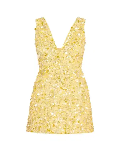 ALICE + OLIVIA Tatum Embellished Deep V Lantern Skirt Mini Gown | Thumbnail 1 ALICE + OLIVIA Tatum Embellished Deep V Lantern Skirt Mini Gown | Thumbnail 1