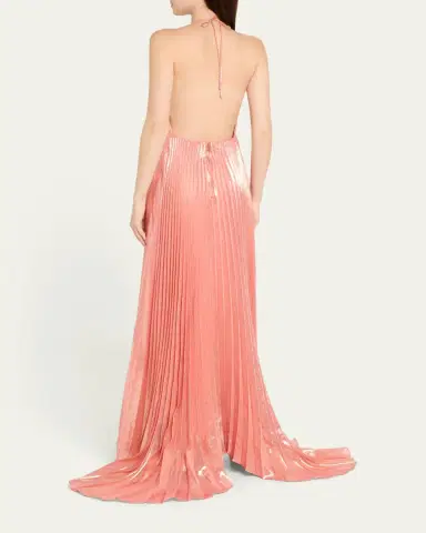 ALICE + OLIVIA Adalyn Pleated Metallic Halter Maxi Dress | Thumbnail 3 ALICE + OLIVIA Adalyn Pleated Metallic Halter Maxi Dress | Thumbnail 3