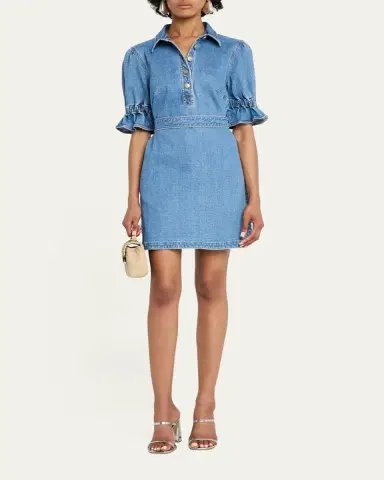 Cinq à Sept Nataly Denim Puff-Sleeve Mini Dress | Thumbnail 2 Cinq à Sept Nataly Denim Puff-Sleeve Mini Dress | Thumbnail 2